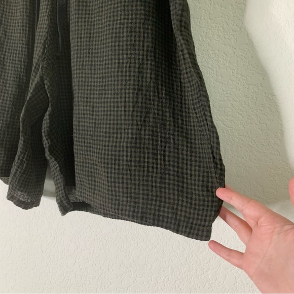 Eileen Fisher Womens green plaid seaweed 100% linen mid thigh shorts XL NWT - Picture 2 of 10